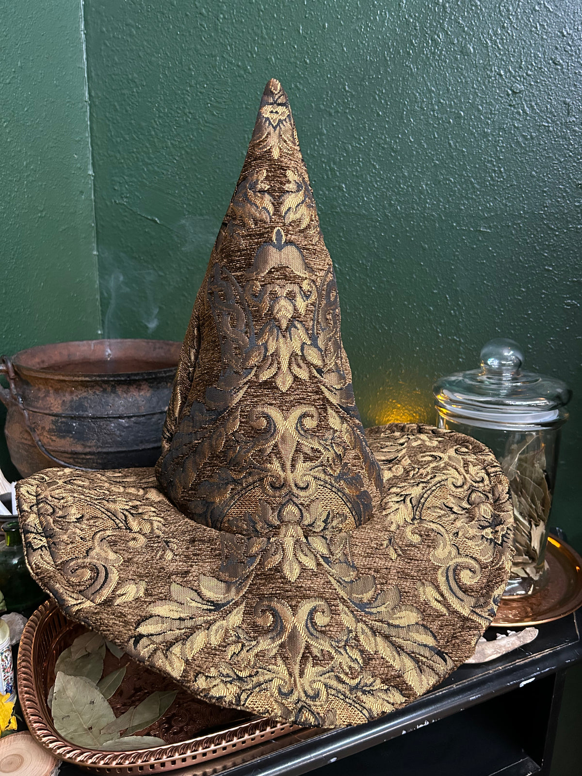 L Adult Golden Brown Swirly Magic comes from Inside Wizard Hat Witch Unisex wizard / witch hat magical world in gold and brown tones  main image 2
