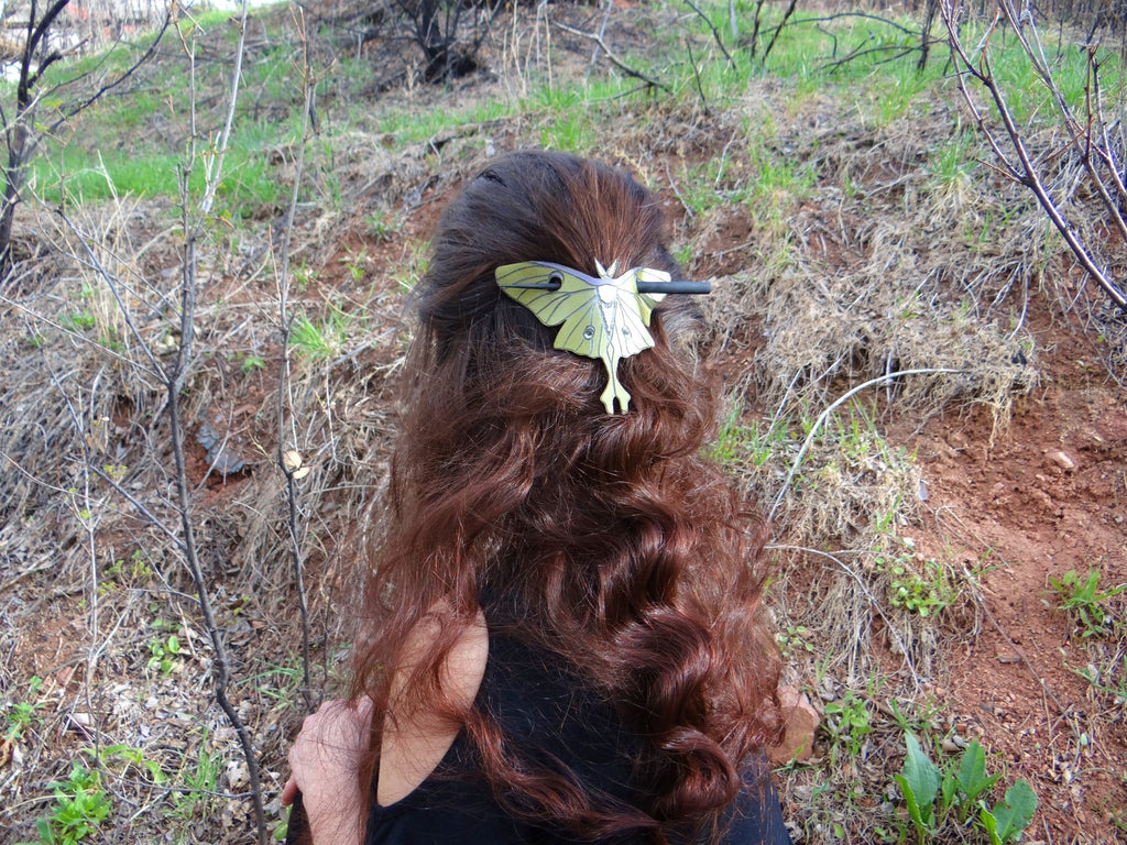 Luna Moth Leather Hair Slide