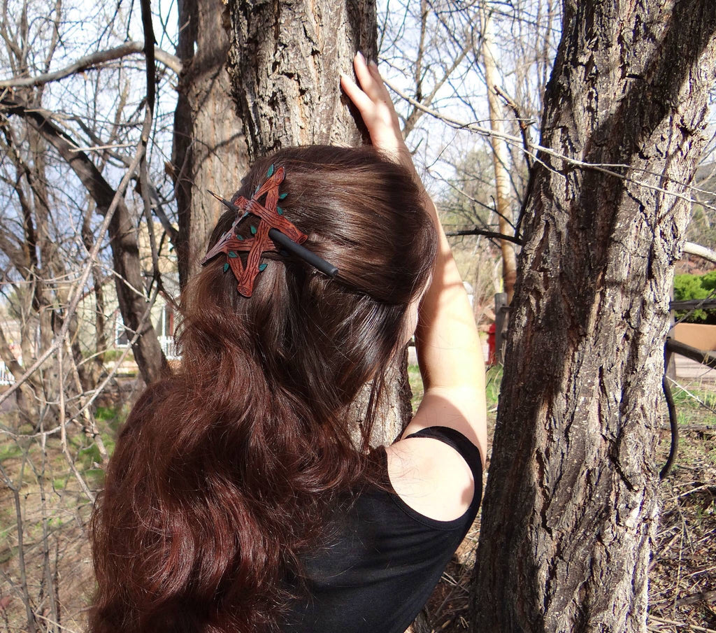 Green Witch Pentagram Leather Hair Slide