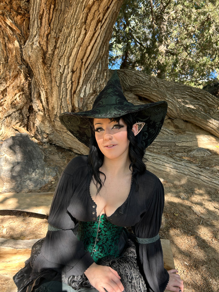 Black and Green Tapestry Witch Hat