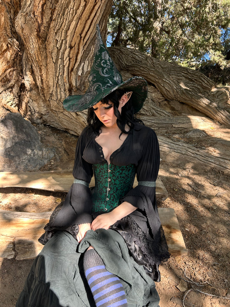 Green and Silver Tapestry Witch Hat