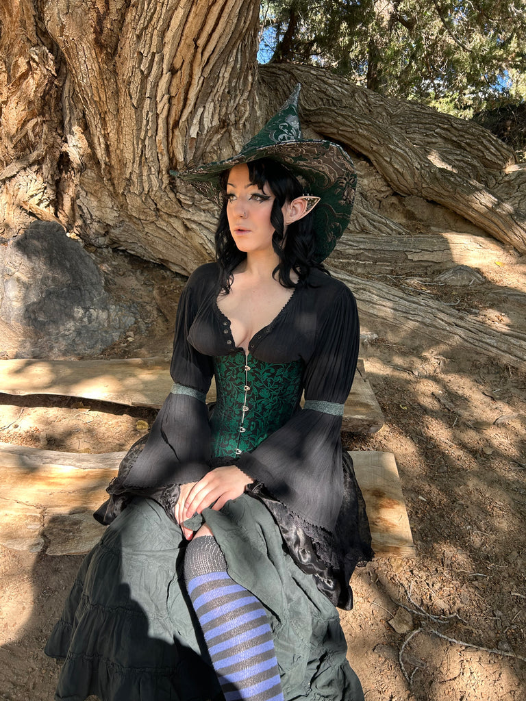 Green and Silver Tapestry Witch Hat