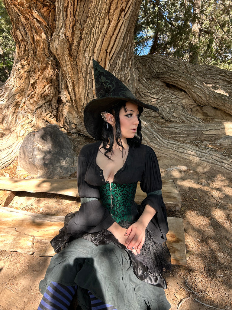 Black and Green Tapestry Witch Hat