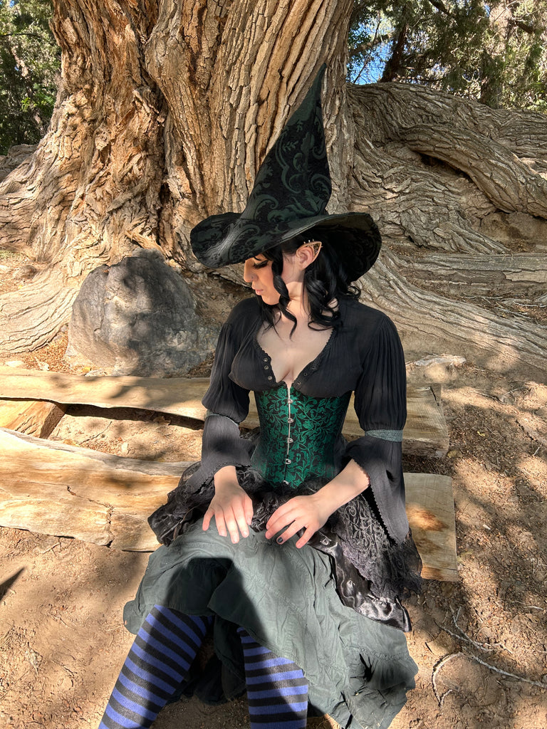 Black and Green Tapestry Witch Hat