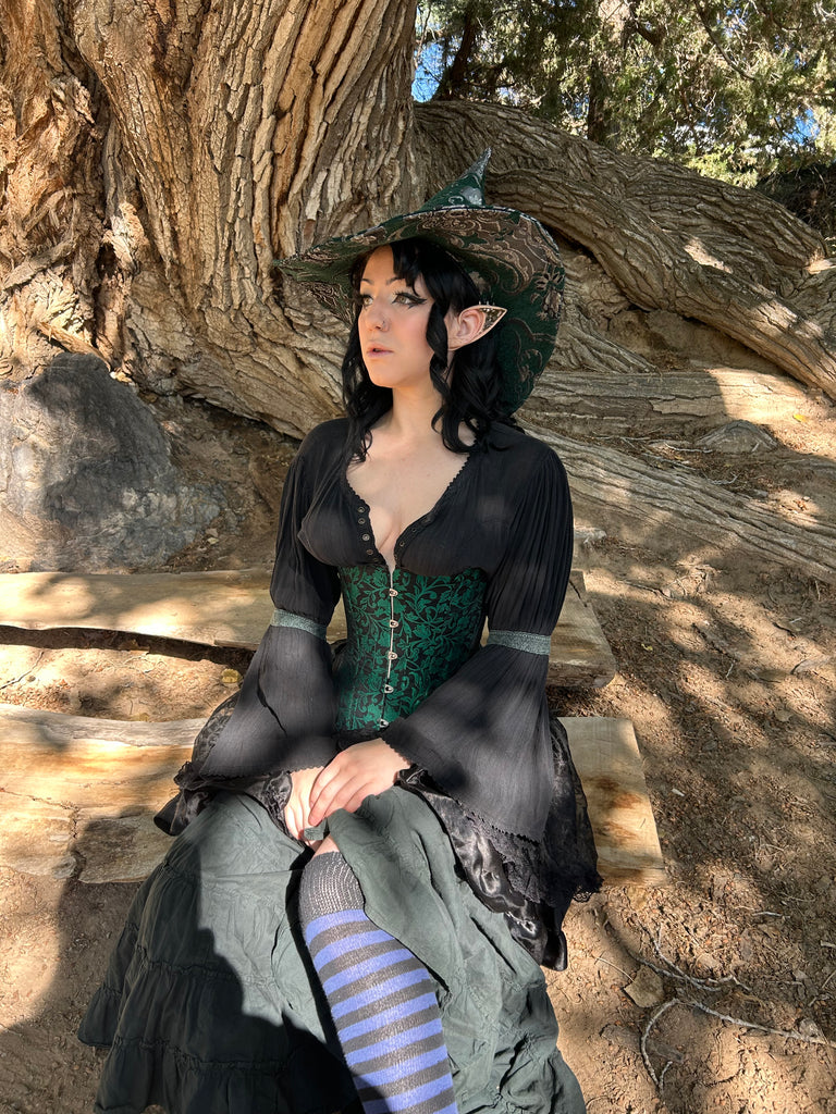 Green and Silver Tapestry Witch Hat