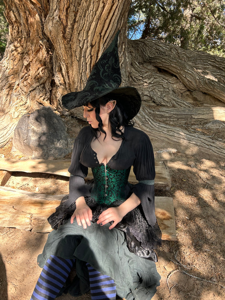 Black and Green Tapestry Witch Hat