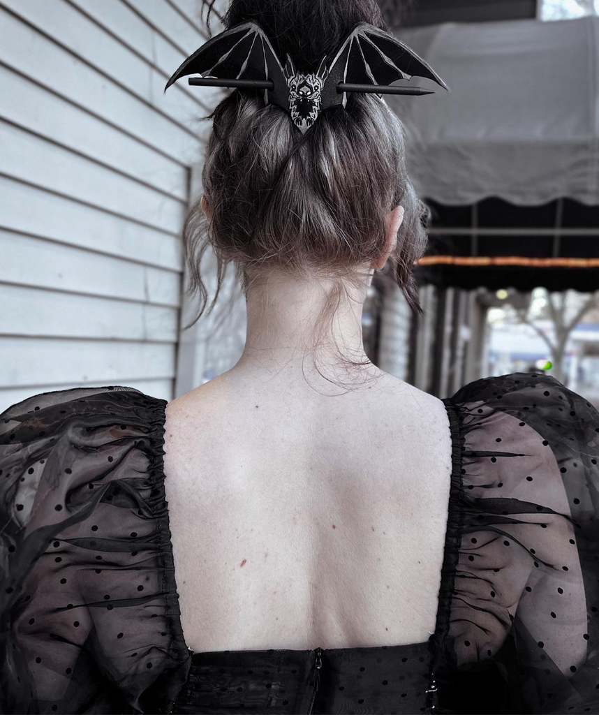 Silver Bat Leather Hair Slide