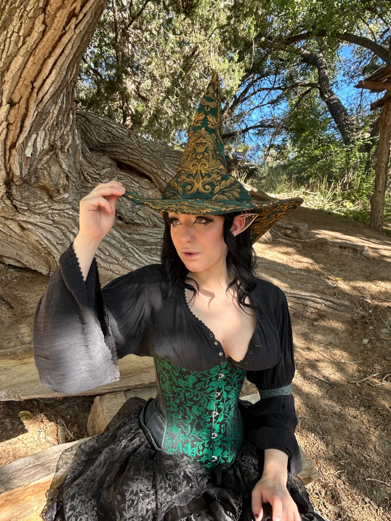 Green and Gold Tapestry Witch Hat