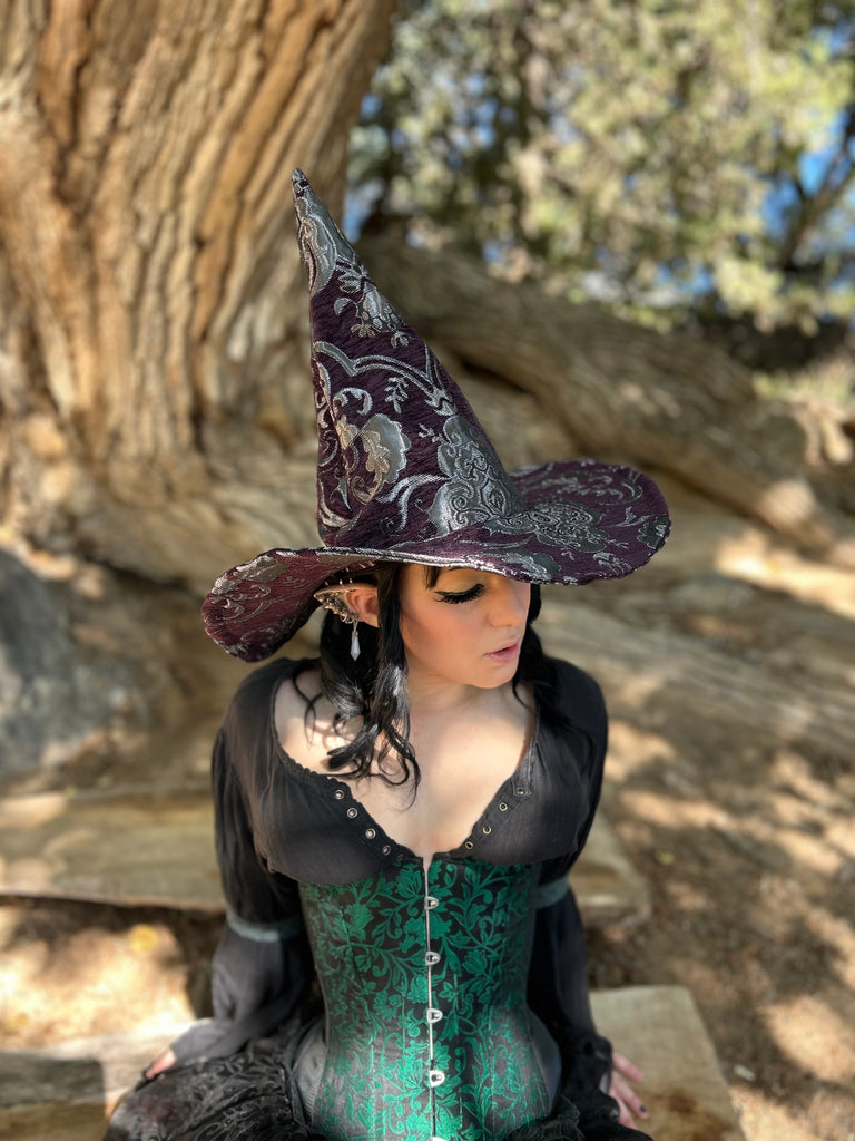 Purple and Silver Tapestry Witch Hat