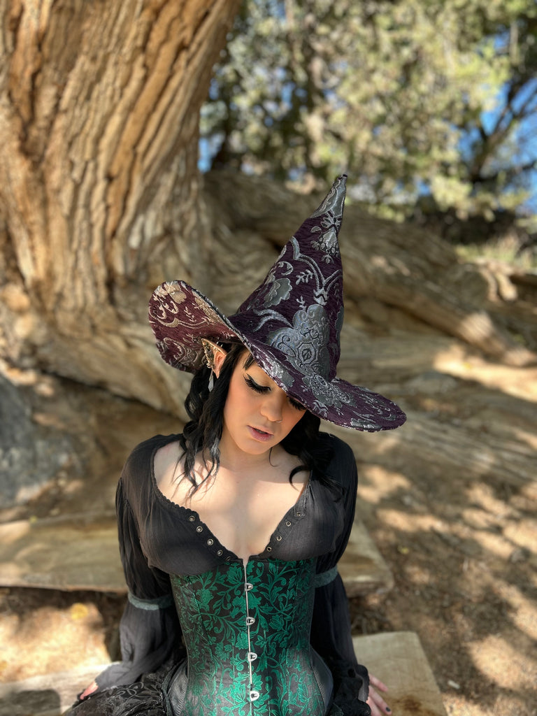 Purple and Silver Tapestry Witch Hat