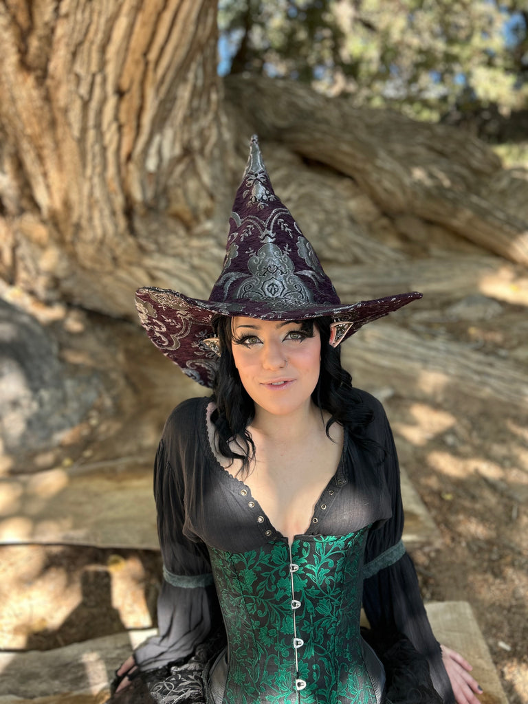 Purple and Silver Tapestry Witch Hat