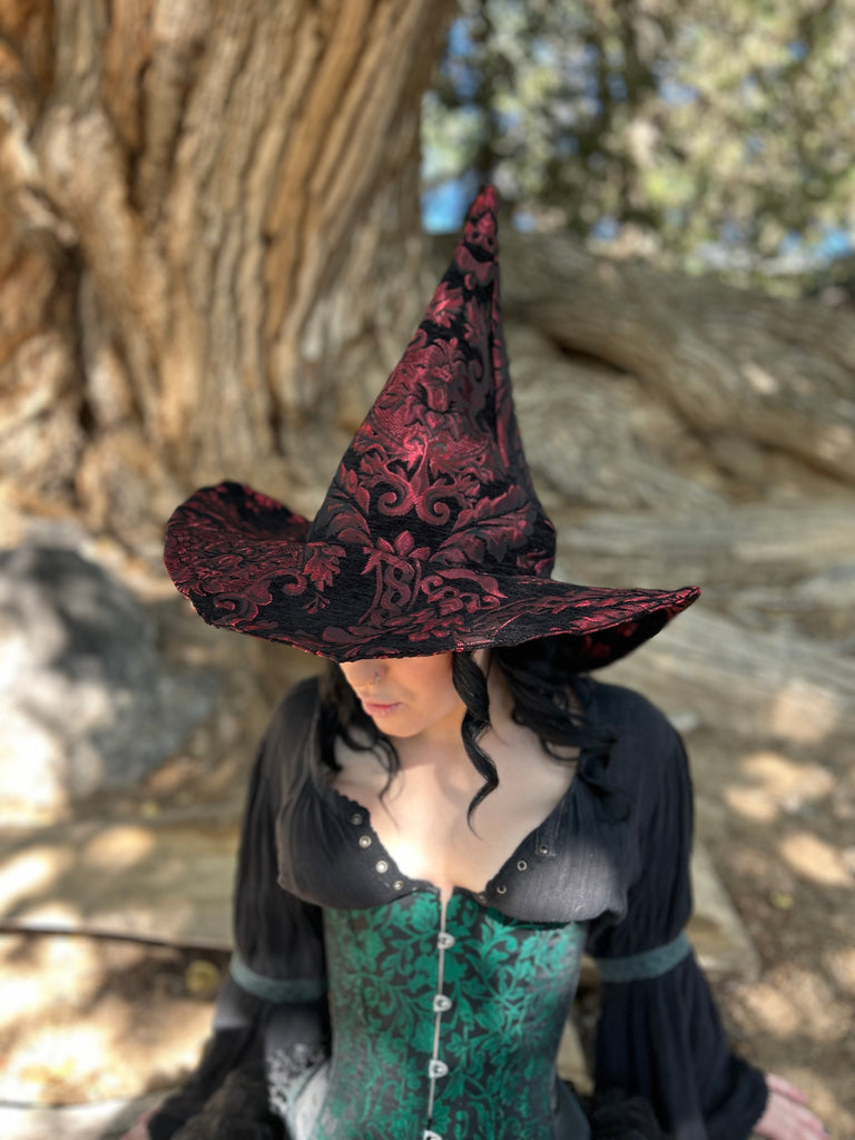 Black and Red Tapestry Witch Hat