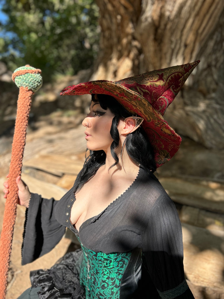 Red and Gold Tapestry Witch Hat