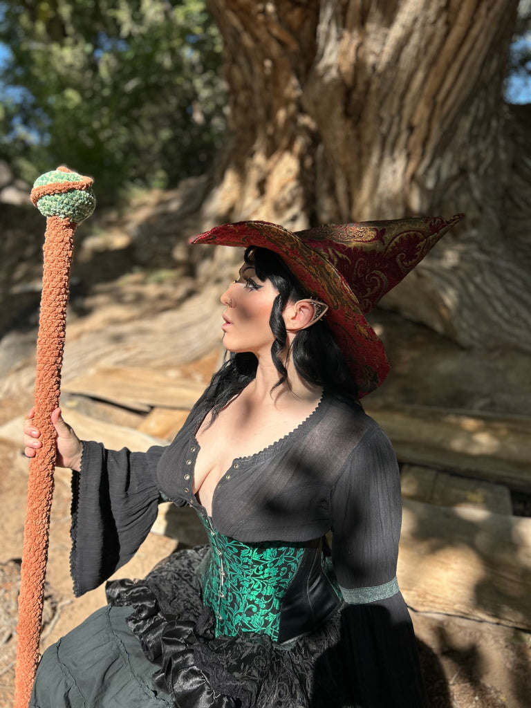 Red and Gold Tapestry Witch Hat