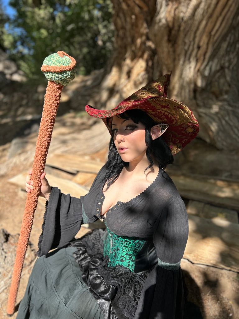 Red and Gold Tapestry Witch Hat