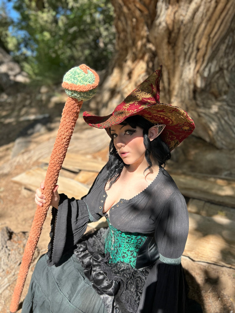 Red and Gold Tapestry Witch Hat