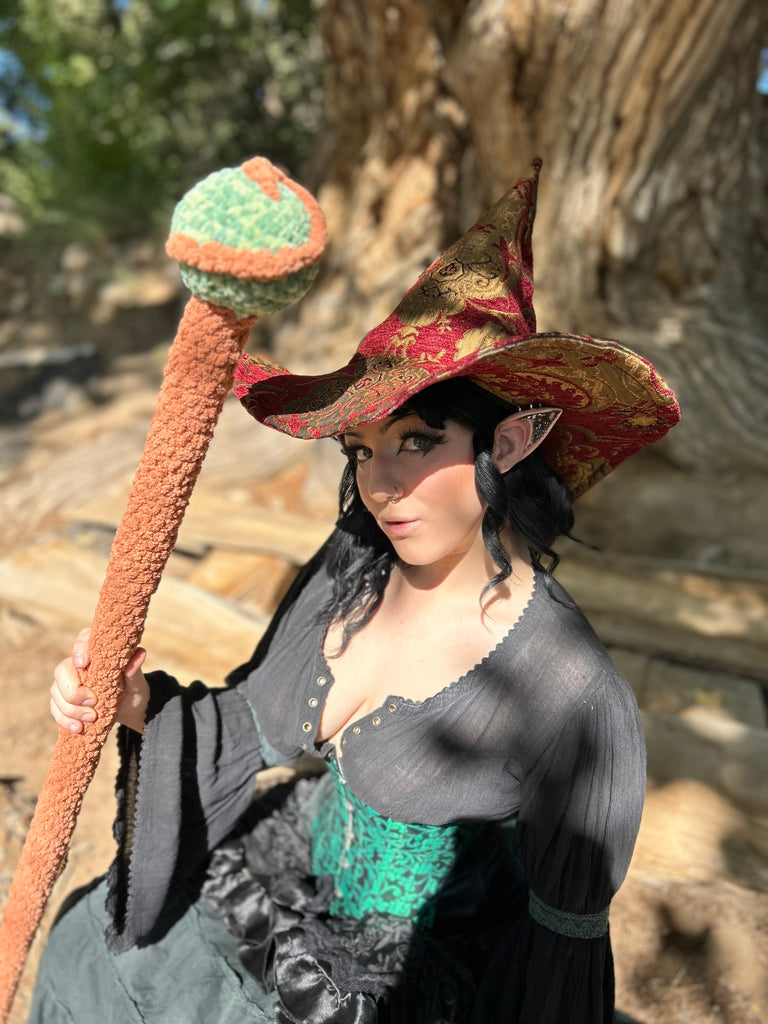 Red and Gold Tapestry Witch Hat
