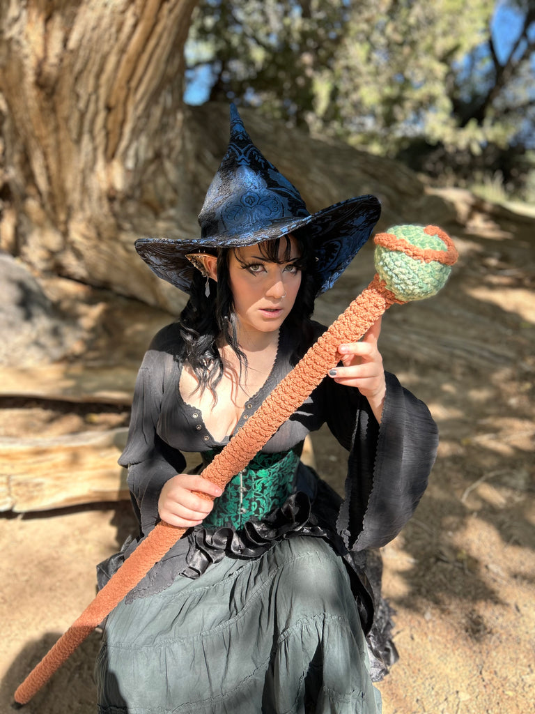 Black and Blue Tapestry Witch Hat