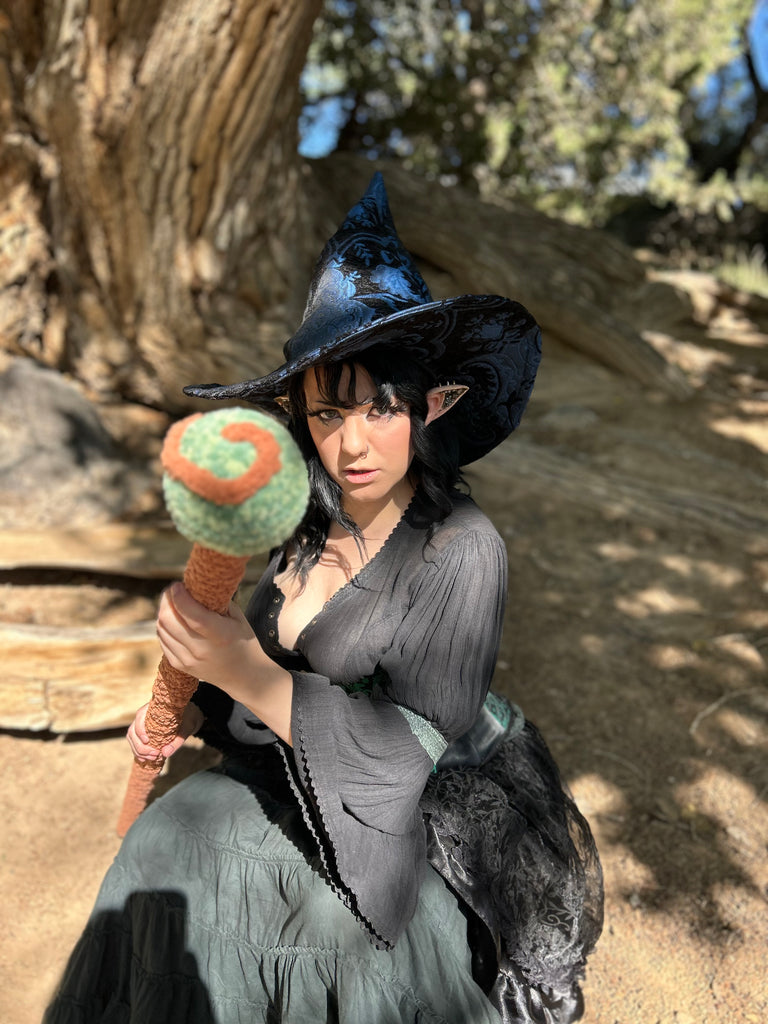 Black and Blue Tapestry Witch Hat