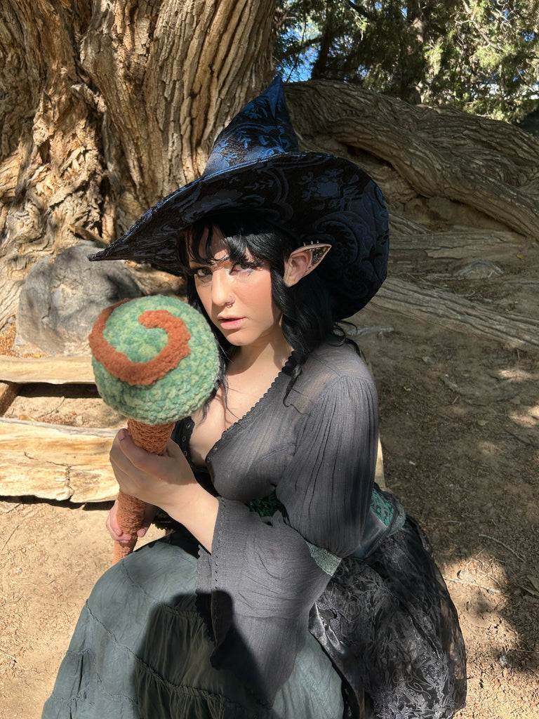Black and Blue Tapestry Witch Hat