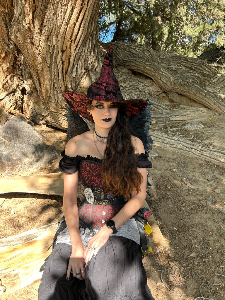 Black and Red Tapestry Witch Hat