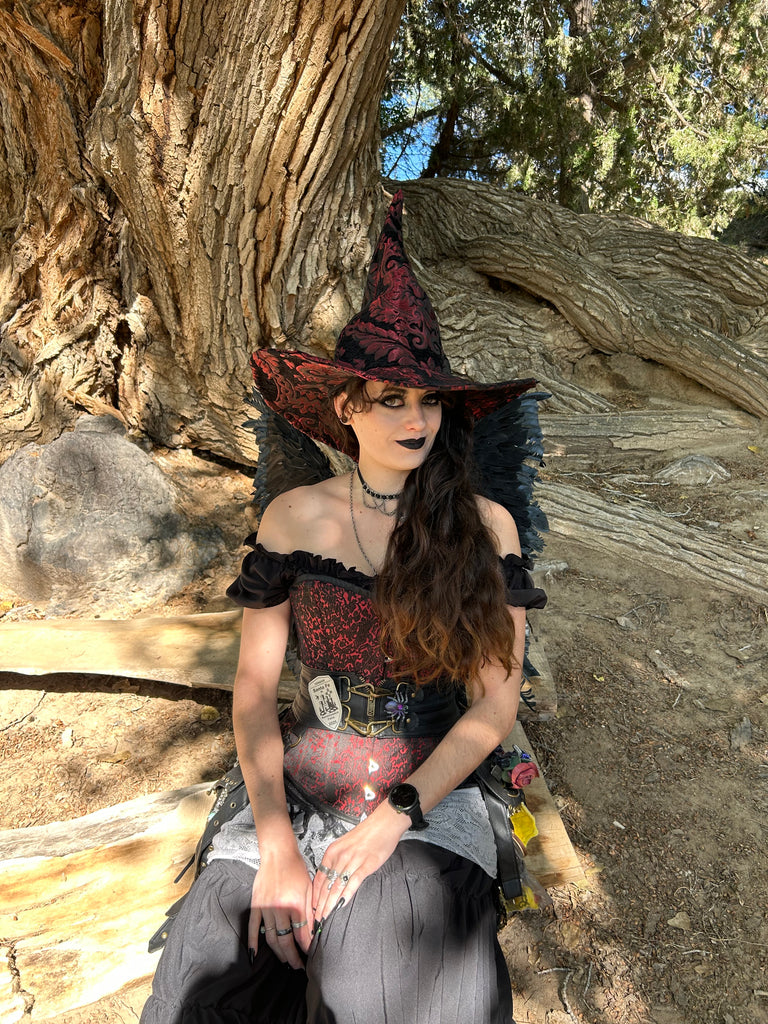 Black and Red Tapestry Witch Hat