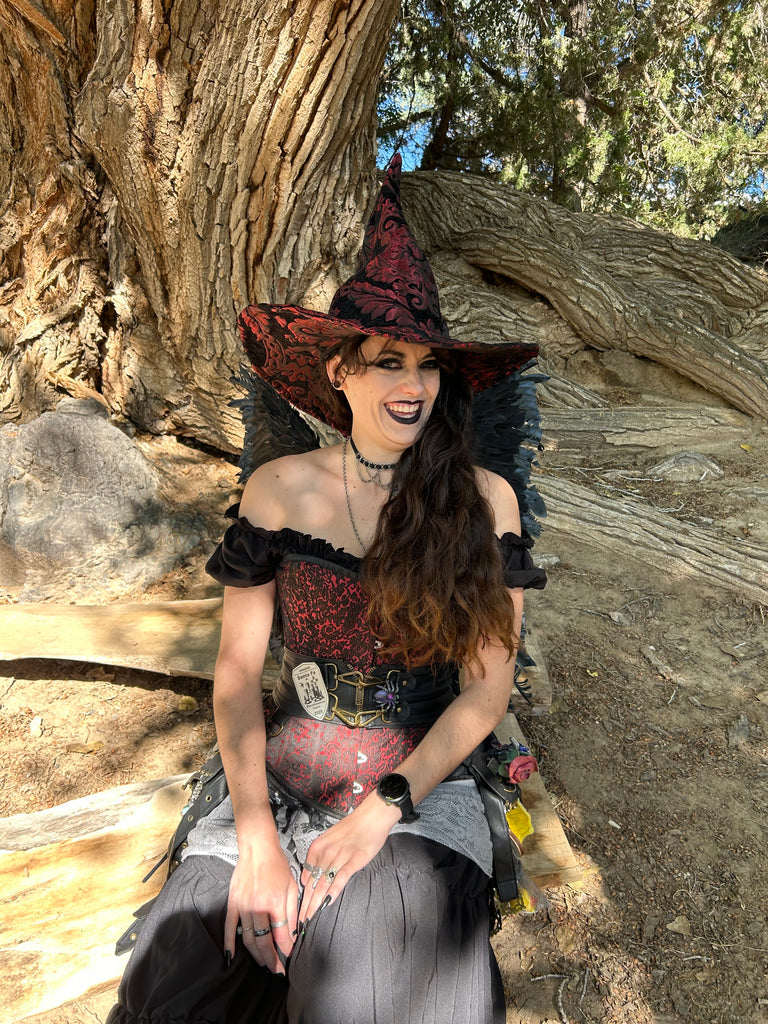 Black and Red Tapestry Witch Hat