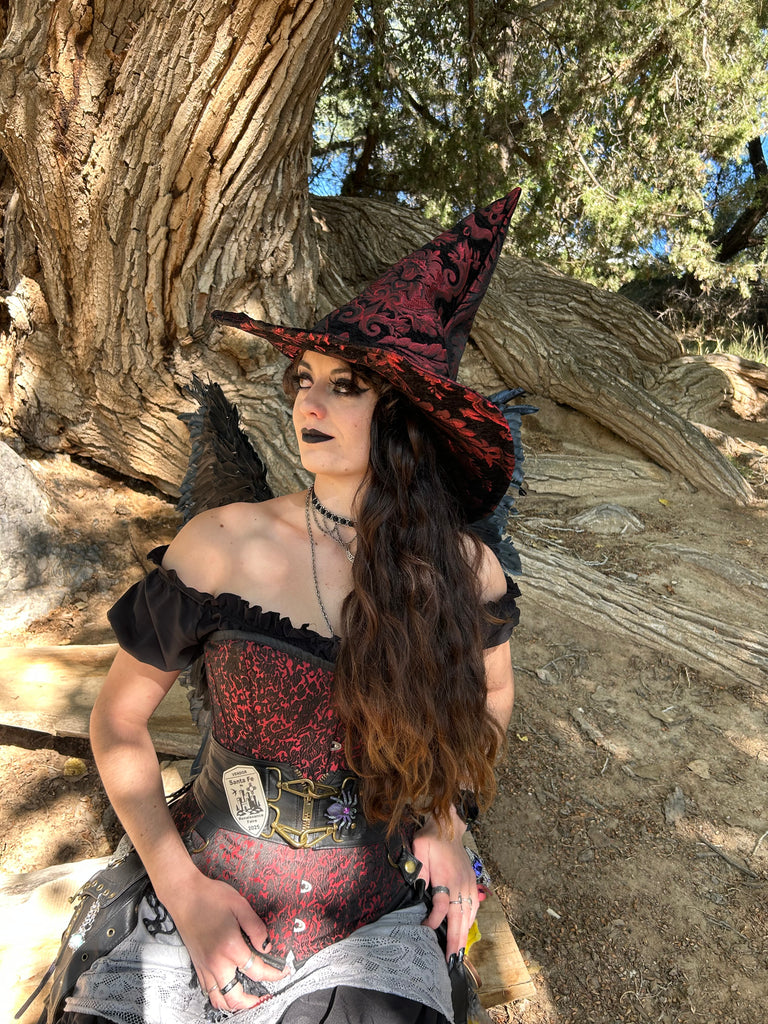 Black and Red Tapestry Witch Hat