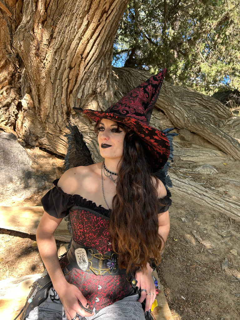 Black and Red Tapestry Witch Hat