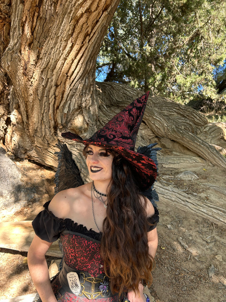 Black and Red Tapestry Witch Hat