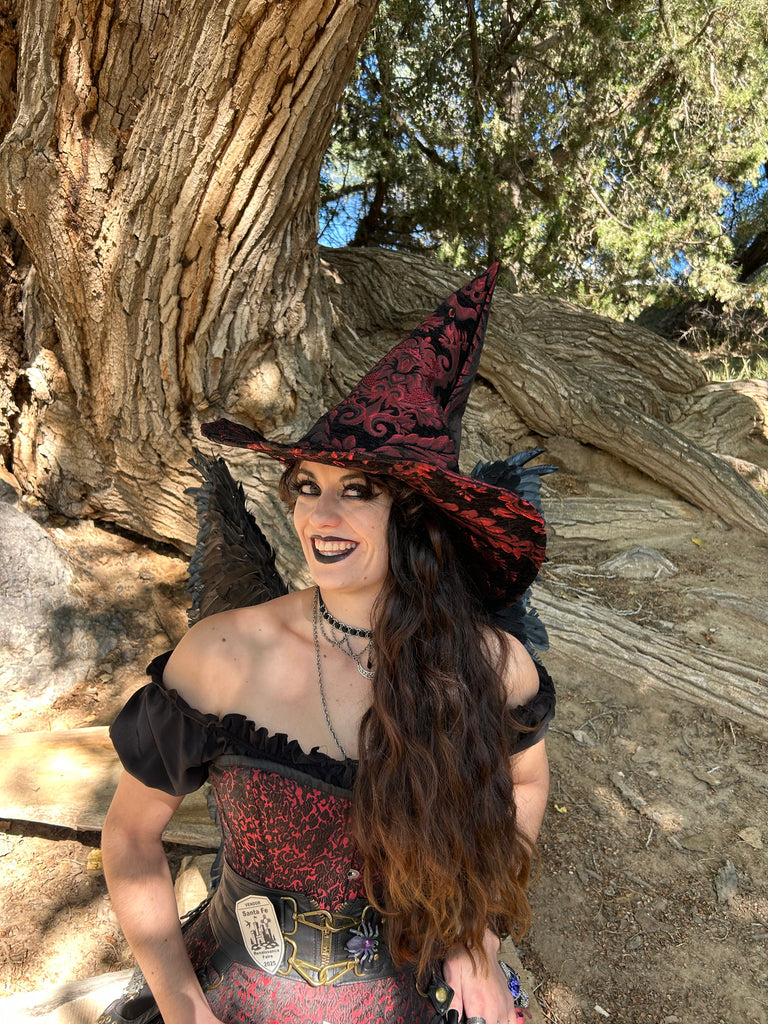 Black and Red Tapestry Witch Hat