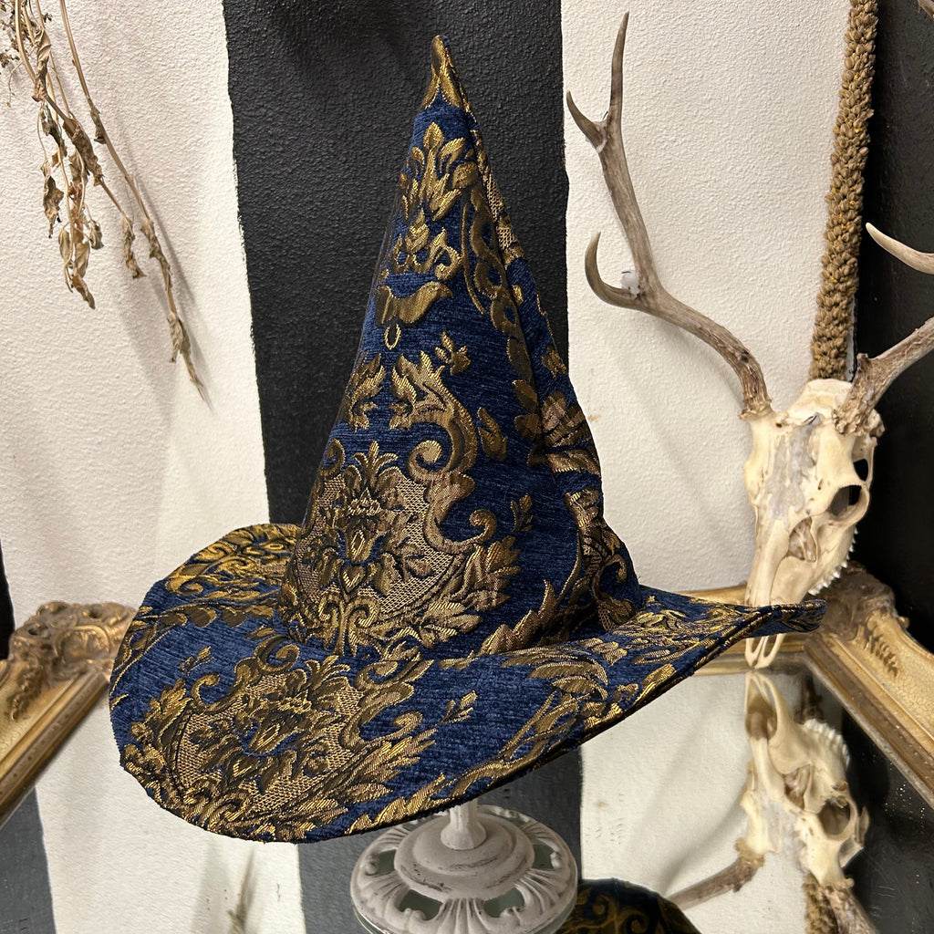 Blue and Gold Tapestry Witch Hat