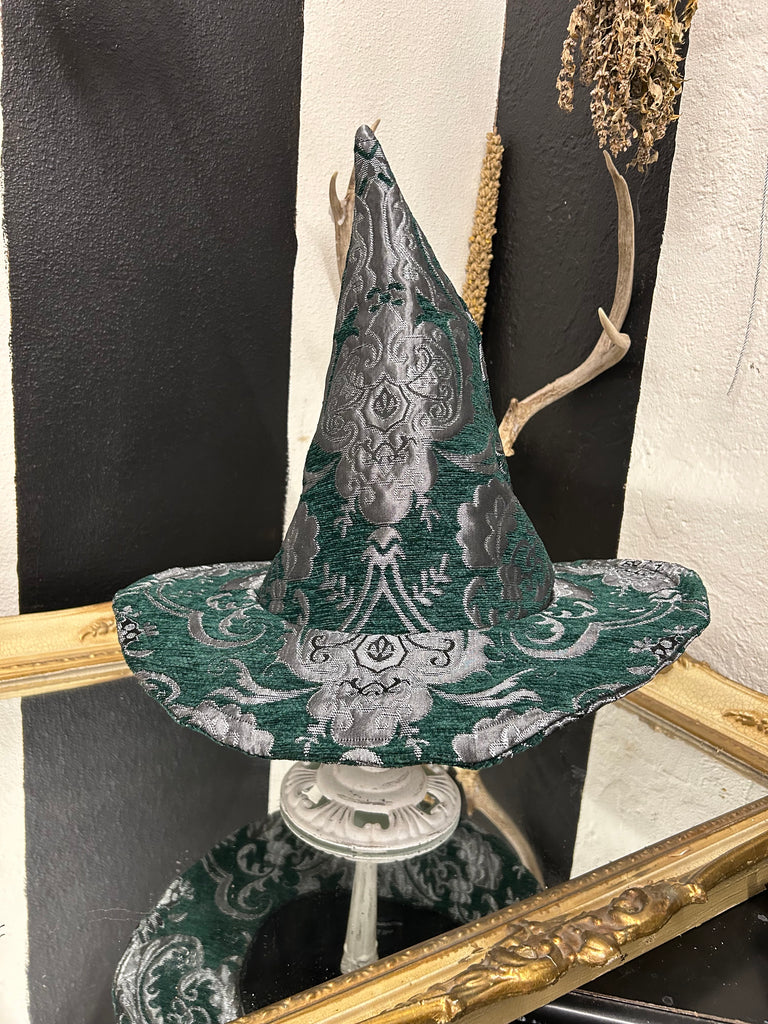 Green and Silver Tapestry Witch Hat