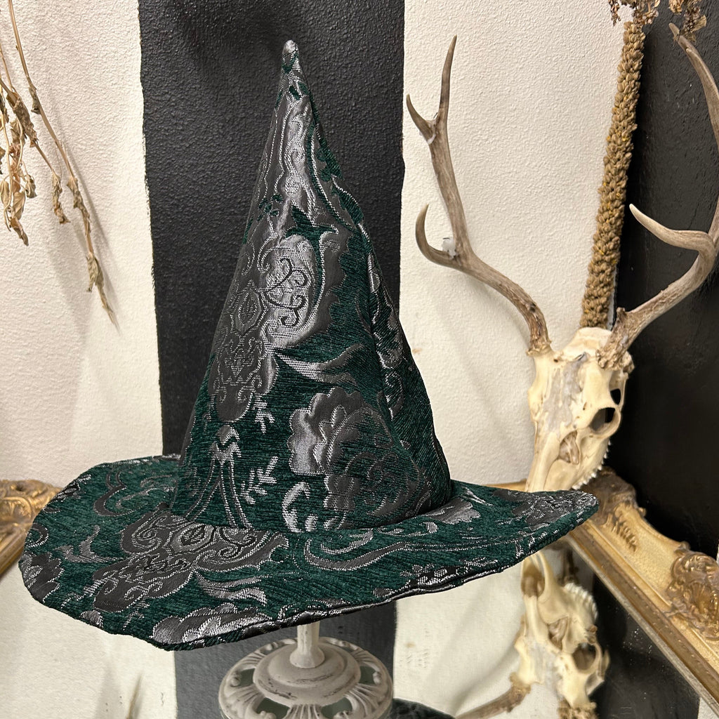 Green and Silver Tapestry Witch Hat
