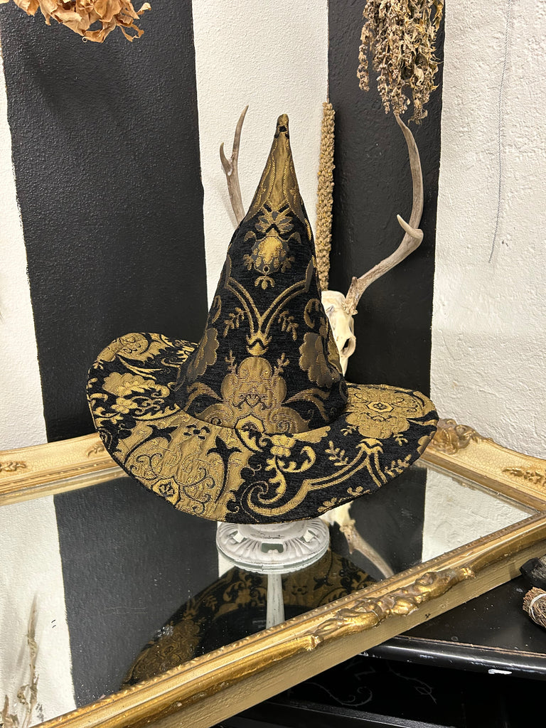 Black and Gold Tapestry Witch Hat