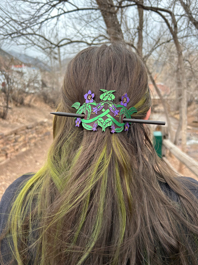 Witch’s Garden Belladonna Hair Slide on green leather