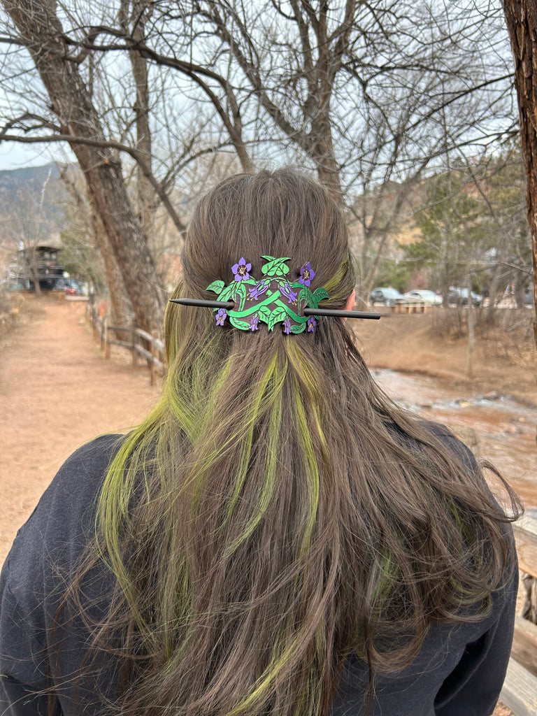Witch’s Garden Belladonna Hair Slide on green leather