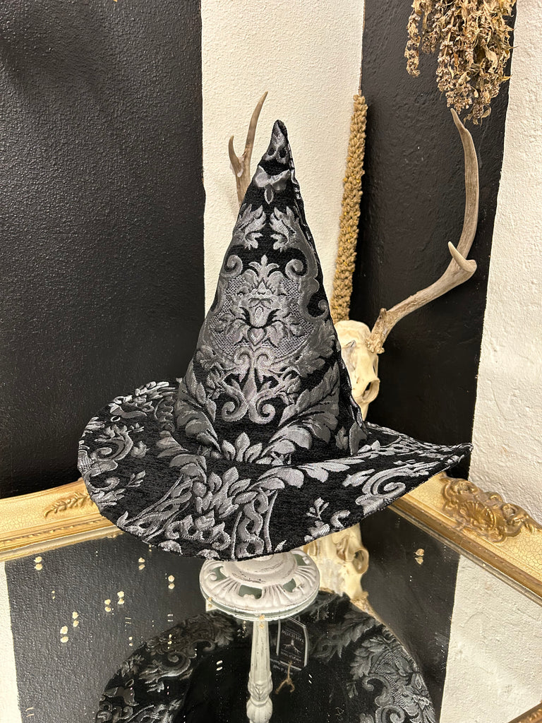 Black and Silver Tapestry Witch Hat