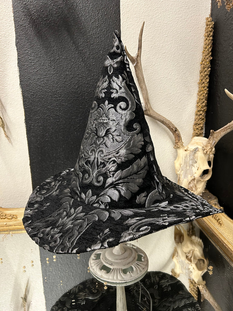 Black and Silver Tapestry Witch Hat