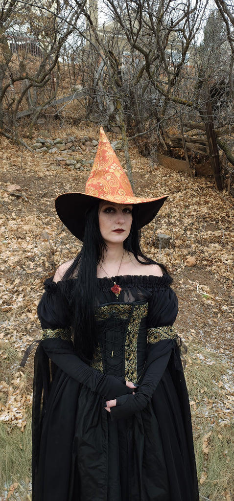 Red and Gold Tapestry Witch Hat