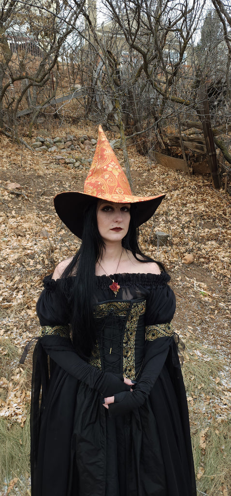 Red and Gold Tapestry Witch Hat