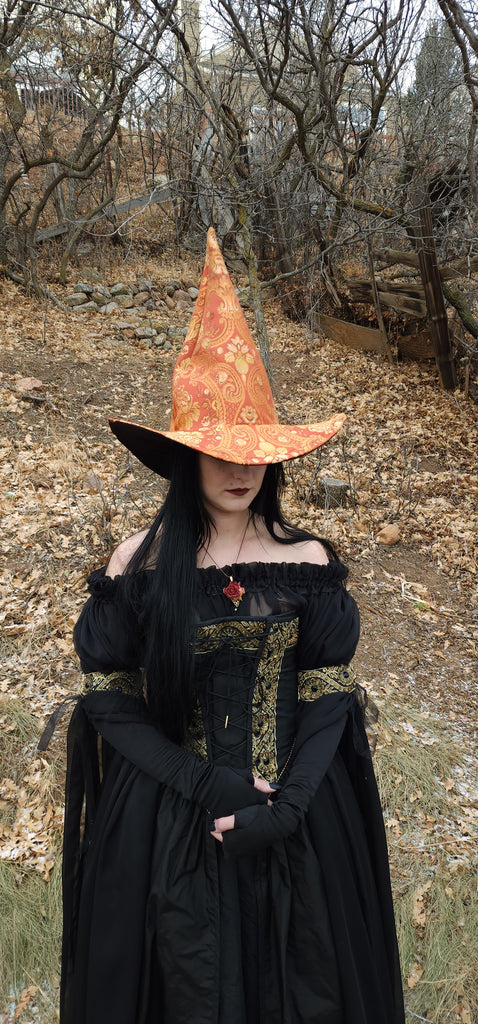 Red and Gold Tapestry Witch Hat