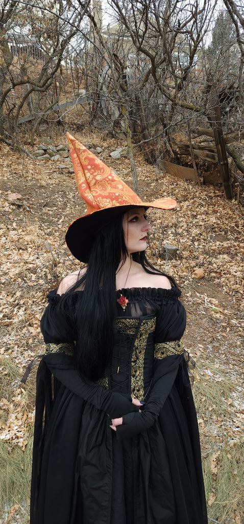 Red and Gold Tapestry Witch Hat