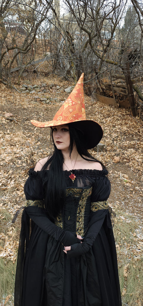 Red and Gold Tapestry Witch Hat