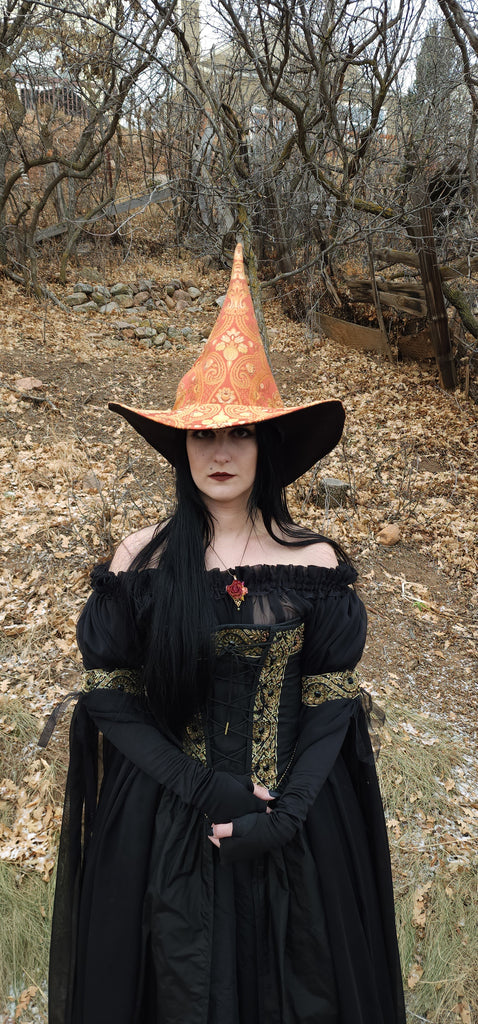 Red and Gold Tapestry Witch Hat