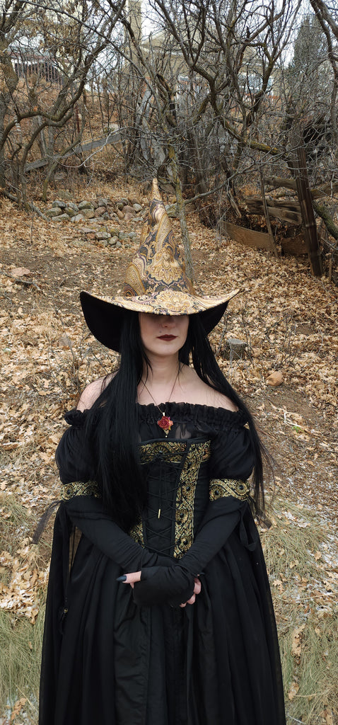 Brown and Gold Tapestry Witch Hat