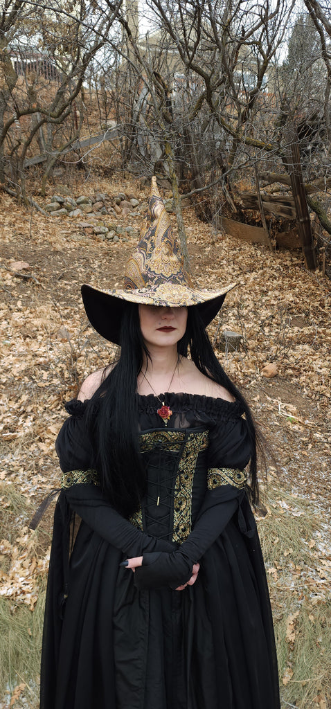 Brown and Gold Tapestry Witch Hat