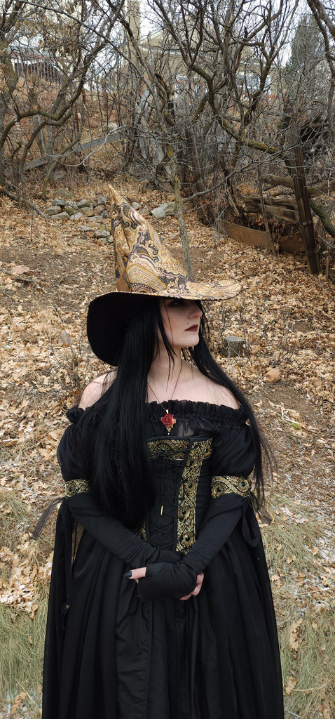 Brown and Gold Tapestry Witch Hat