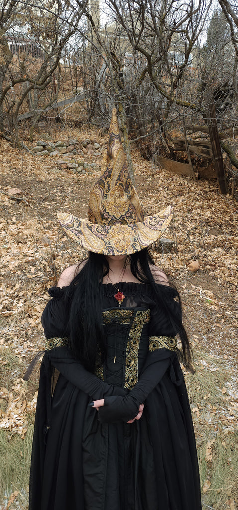 Brown and Gold Tapestry Witch Hat