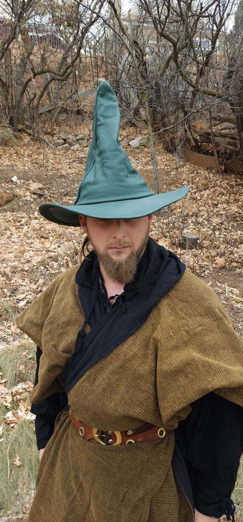 Rustic Green Leather Witch Hat